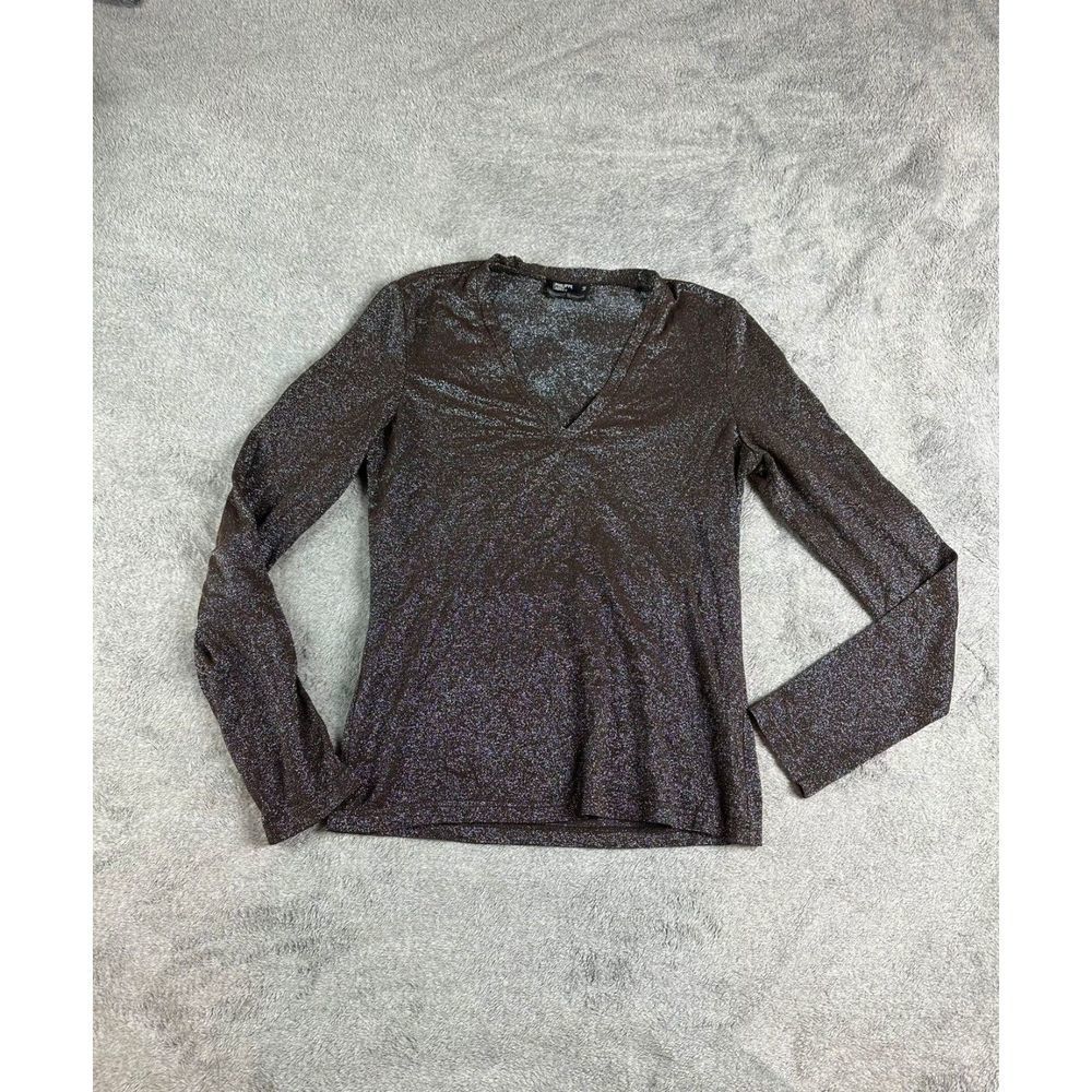 Philippe Adec Bergdorf Goodman Sparkle V-Neck Pullover Top Long Sleeve Size M